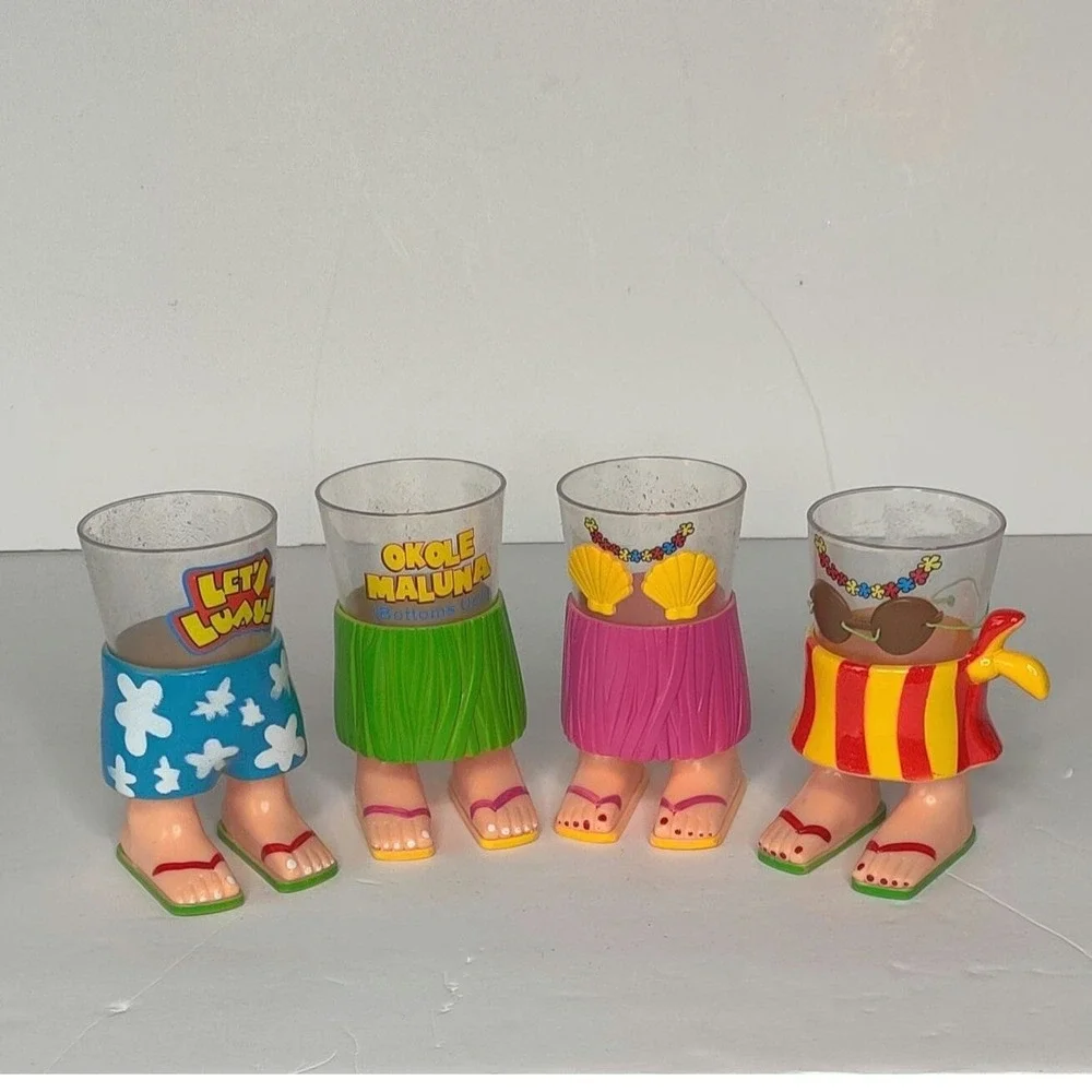 Aloha Hawaiian Hula Girl and Board‎ Shorts Plastic Shot Glasses His and Hers Set